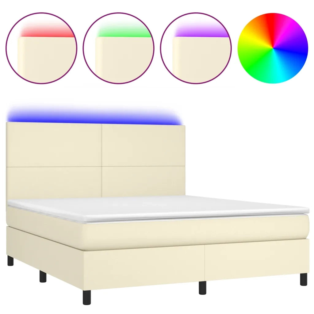 Giroletto a Molle con Materasso e LED Crema 180x200 cm 3135839