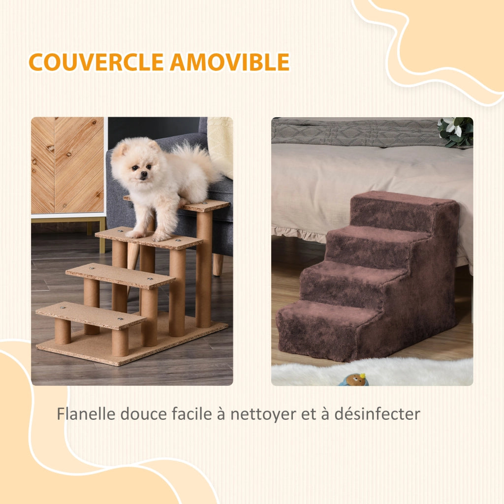 Scala per cani e gatti 4 gradini antiscivolo ¨C zephmum ¨C marrone 60x35x44 cm