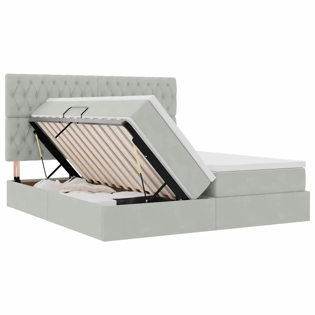 Letto con Contenitore Grigio chiaro 200 x 200 cm Velluto