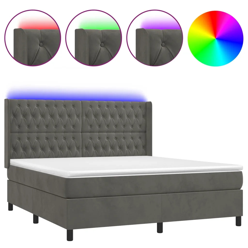 Letto a Molle con Materasso e LED Grigio Scuro 160x200 cm 3139752