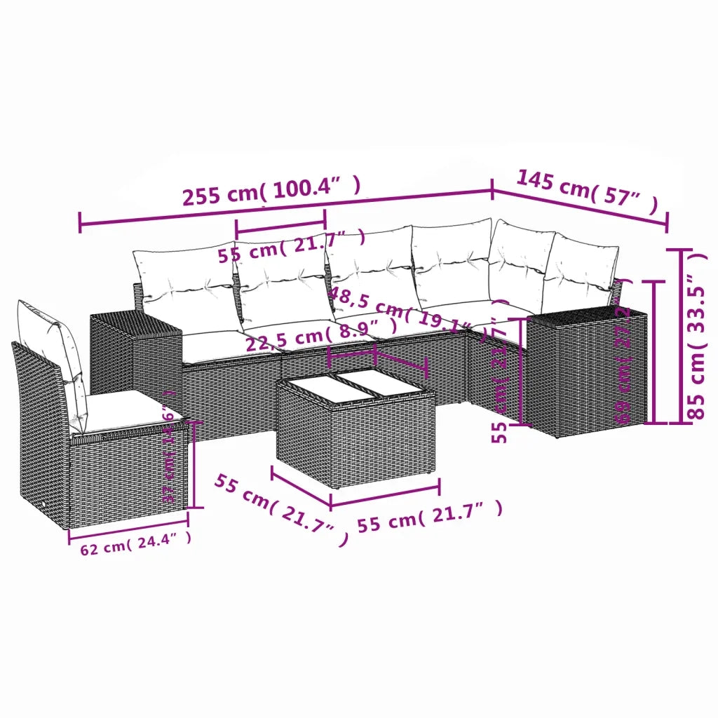 Set Divani da Giardino 7 pz con Cuscini Beige in Polyrattan