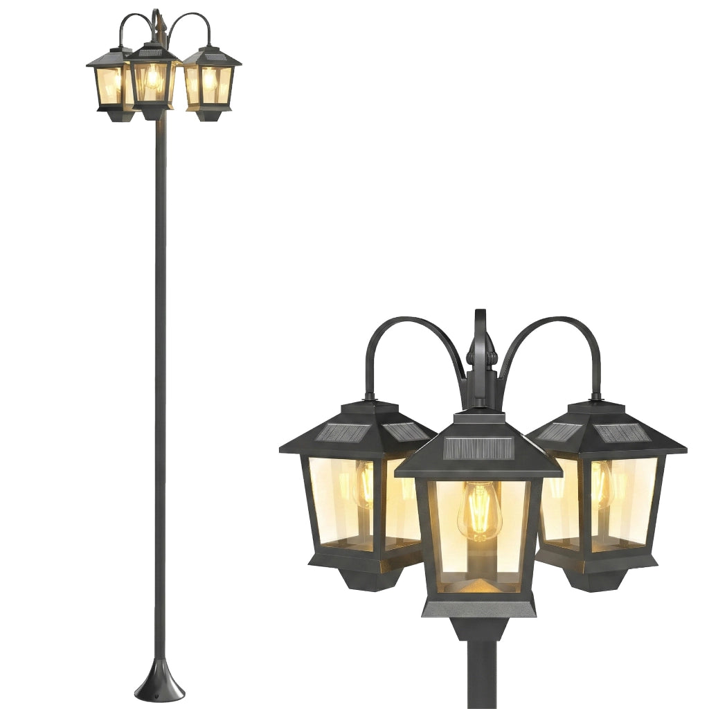Lampada Solare da Esterno con 3 Luci ¨C Minimal ¨C Nero 40x34.5x188 cm