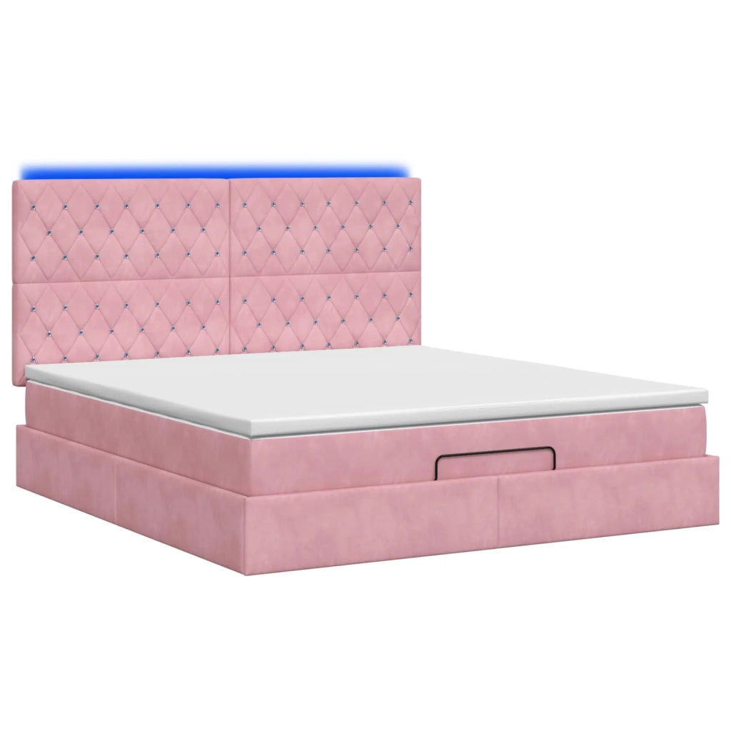 Letto Ottomano con Materasso e LED Rosa 140 x 200 cm Velluto 3458240