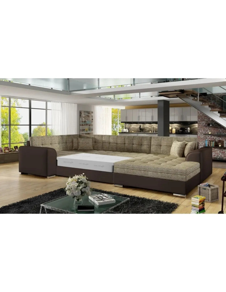 Divano panoramico convertibile CALDERO 5 posti beige e cioccolato - angolo destro