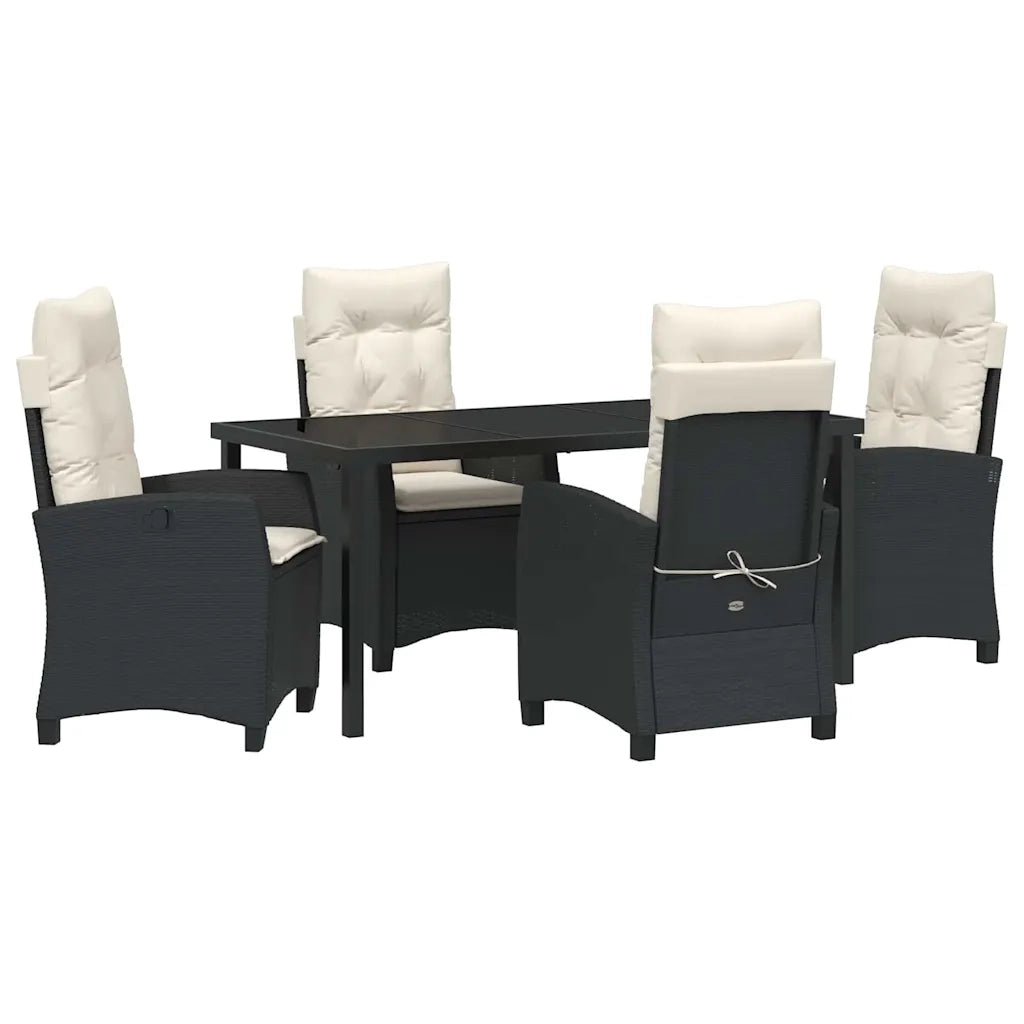 Set da Pranzo per Giardino con cuscino 5 pcs Nero polyrattan