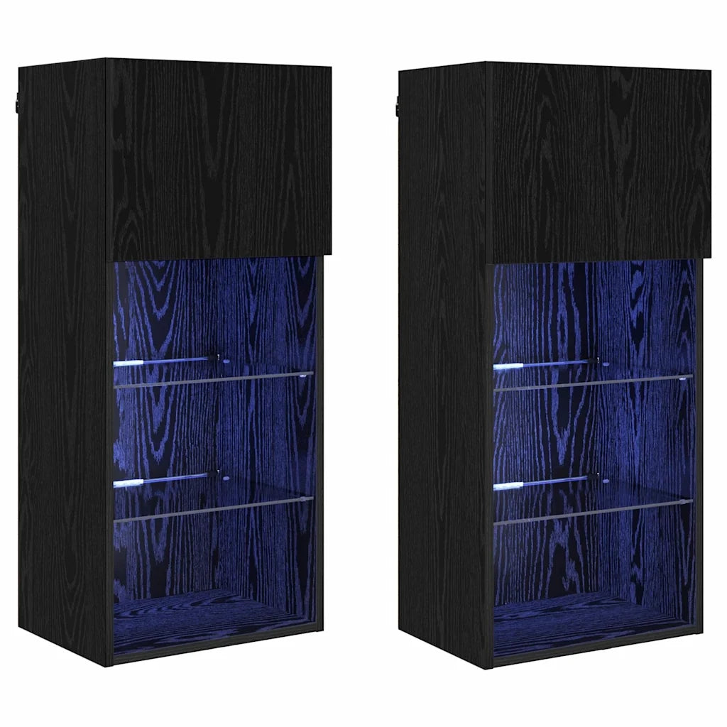 Mobiletti TV a parete 2 pcs Rovere Nero 40,5 x 30 x 90 cm 882959
