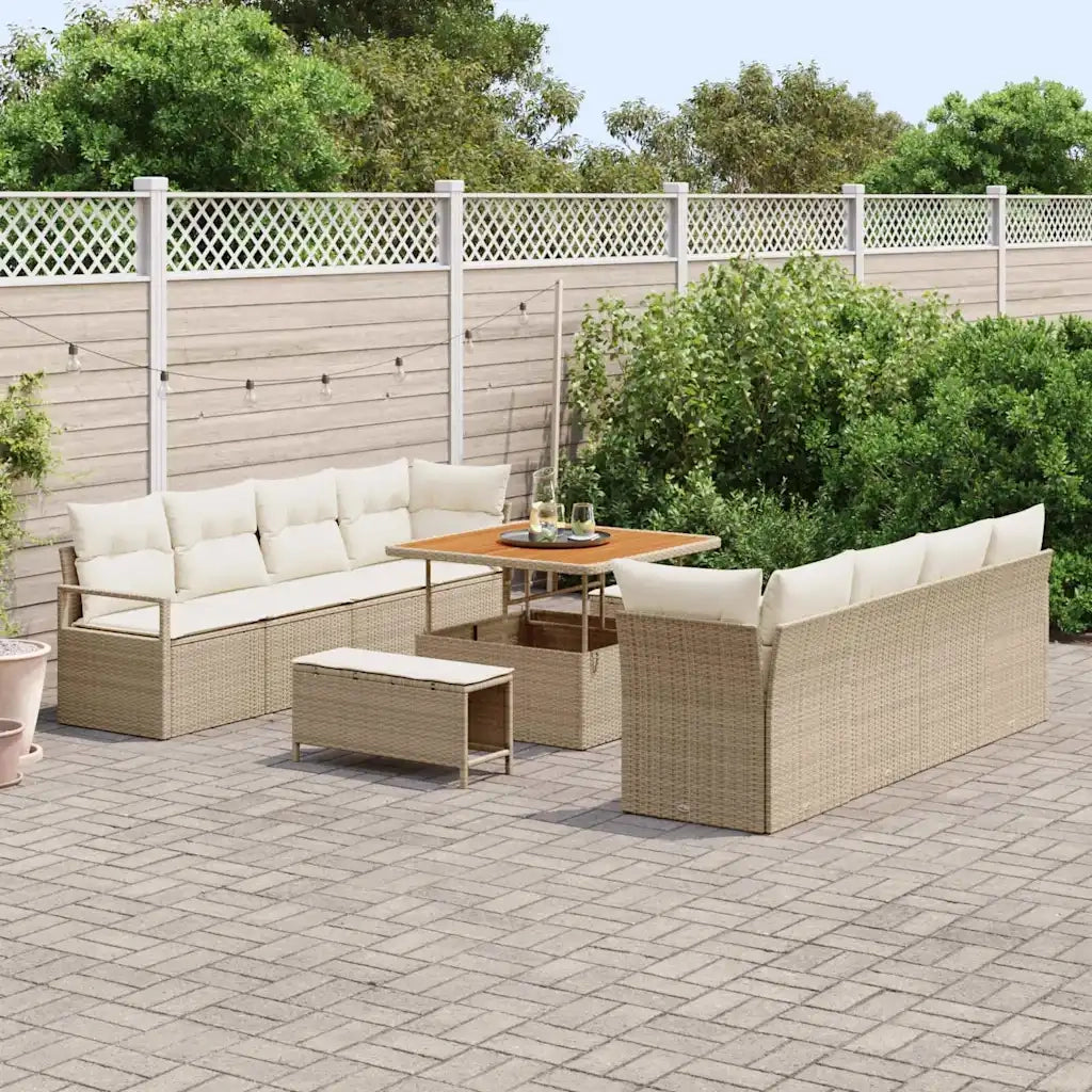 Set Divano da Giardino con cuscino 11 pcs Beige polyrattan 3362506
