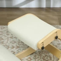 Sedia Inginocchiatoio Regolabile in 6 Posizioni, in Tessuto Effetto Lino e Legno di Betulla, 55x85x55 cm, Crema