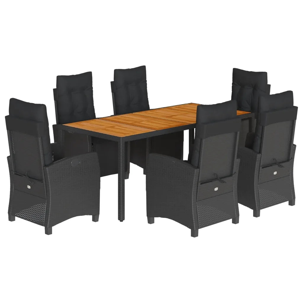 Set da Pranzo da Giardino 7 pz Nero con Cuscini in Polyrattan 3212910