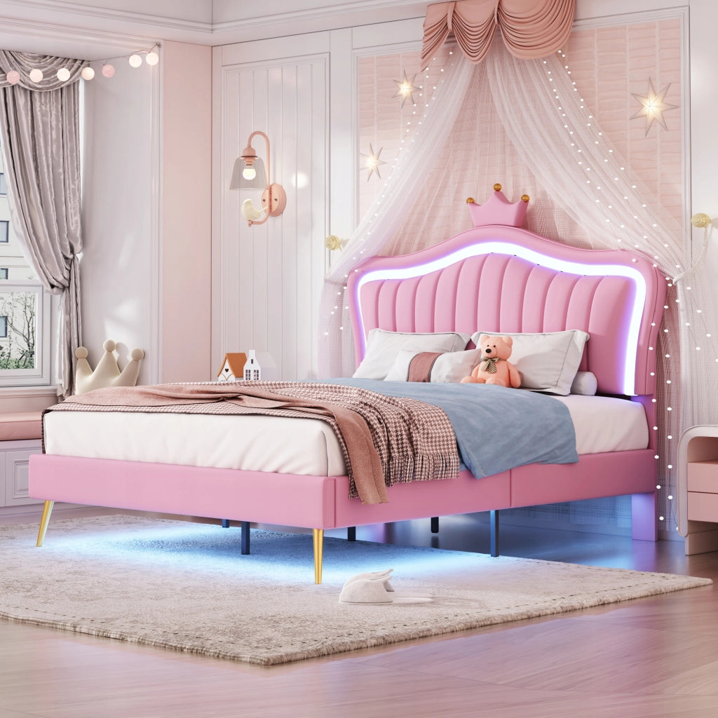 Letto per bambini 140x200 - Xylo - Rosa con illuminazione LED