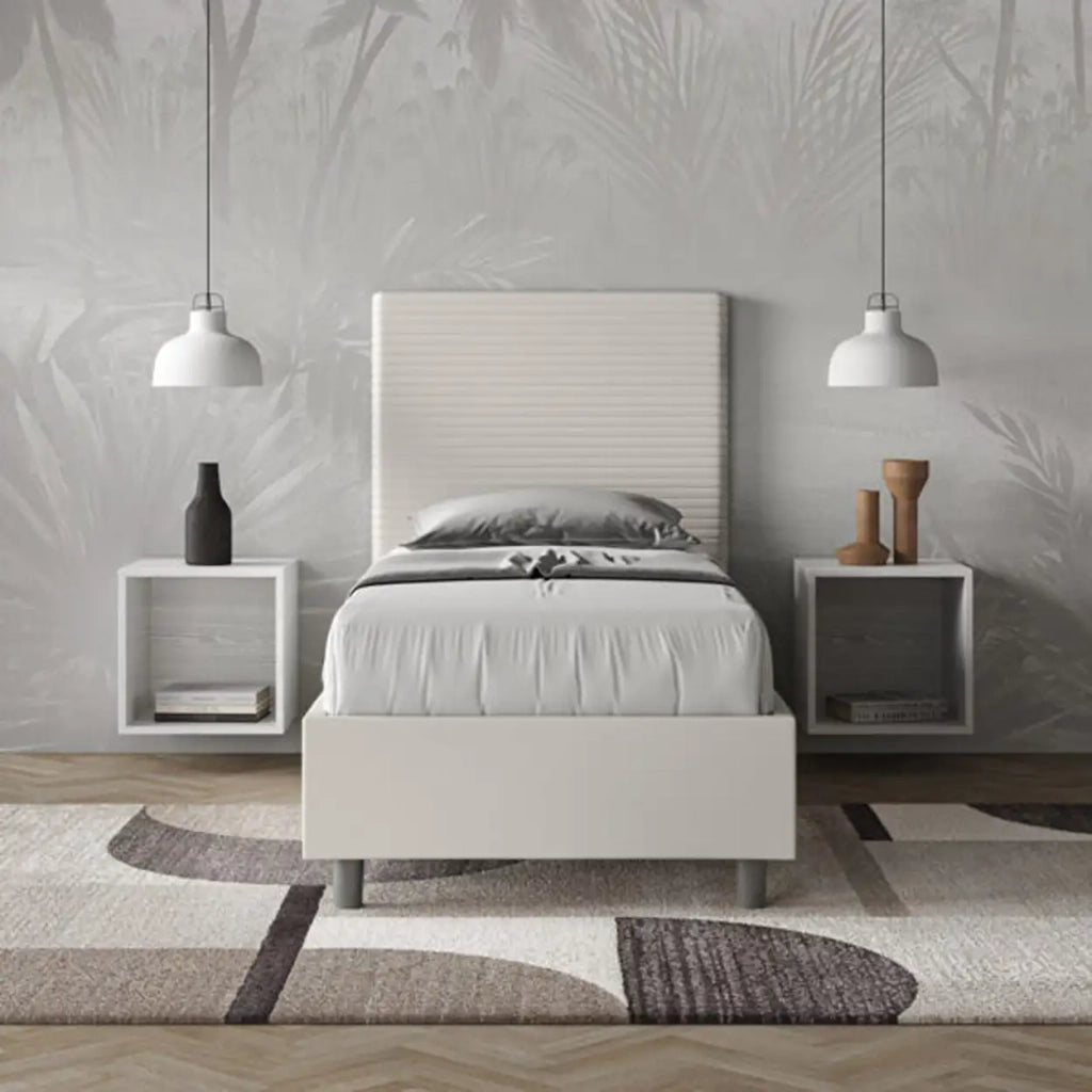 Letto singolo contenitore imbottito 90x200 similpelle bianco Focus