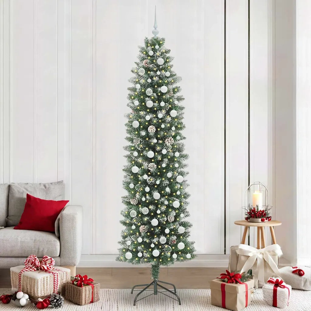 Albero di Natale Artificiale Sottile Verde e Bianco 240 cm 3395320