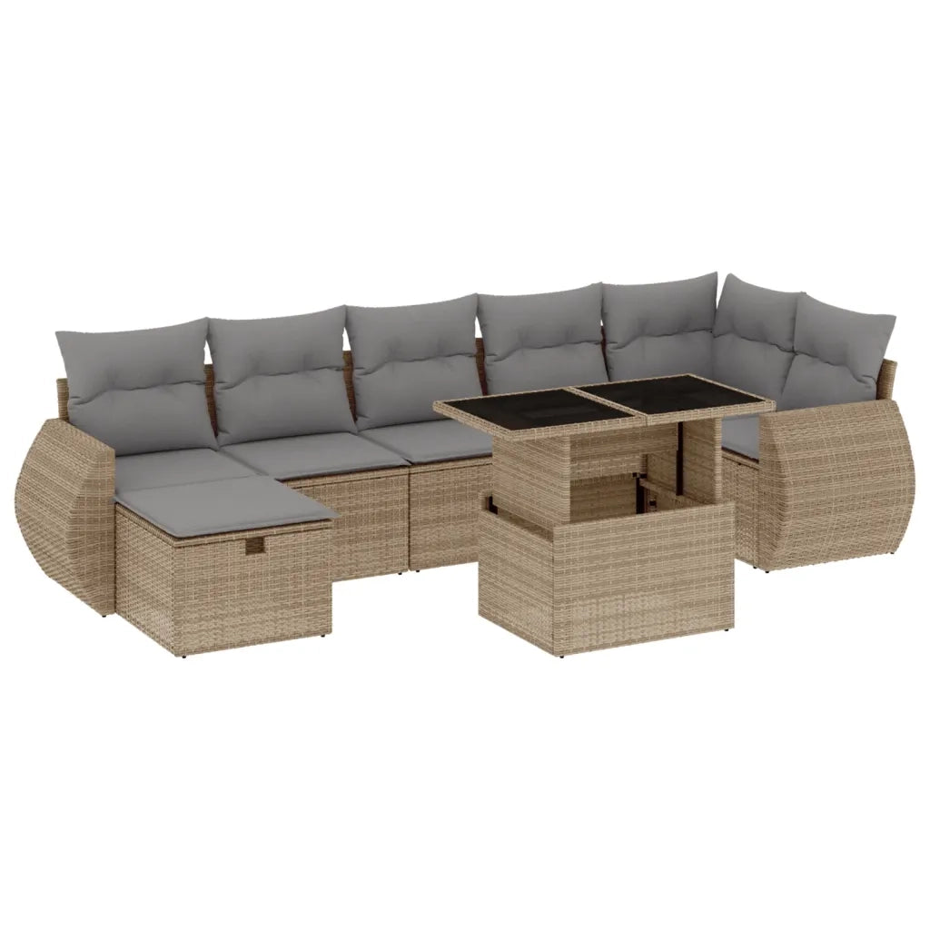 Set Divano da Giardino 8 pz con Cuscini Beige in Polyrattan 3275149