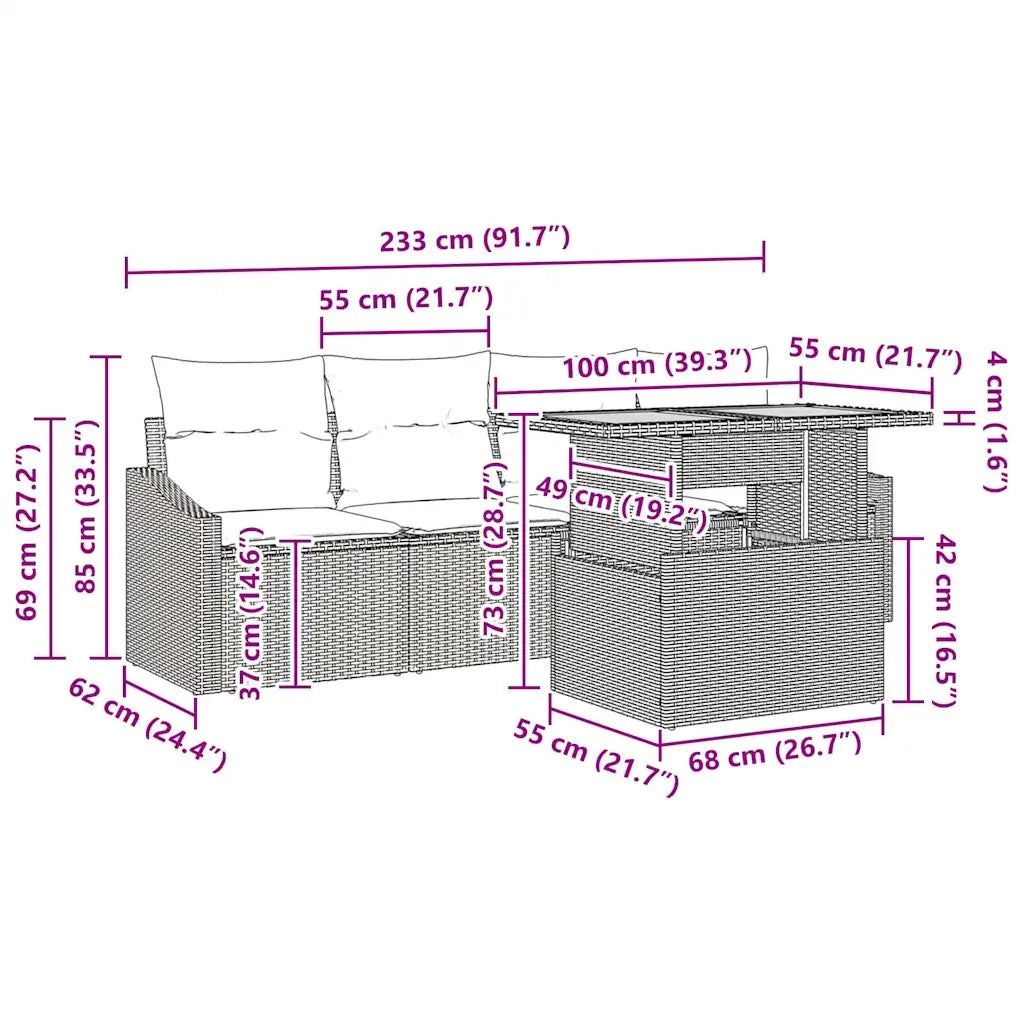 Set Divano da Giardino con cuscino 5 pcs Nero Poly Rattan 3349771