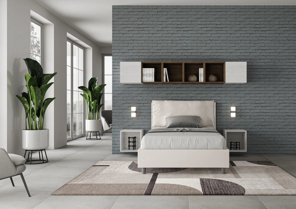 BS COM Letto una piazza e mezza senza rete imbottito 120x200 similpelle bianco