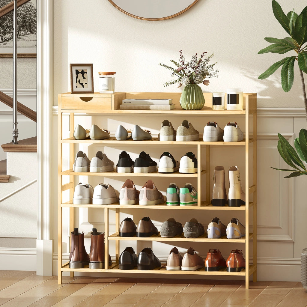 Scarpiera in bambu con cassetti e ripiani ¨C Minimal ¨C Bianco 6 livelli