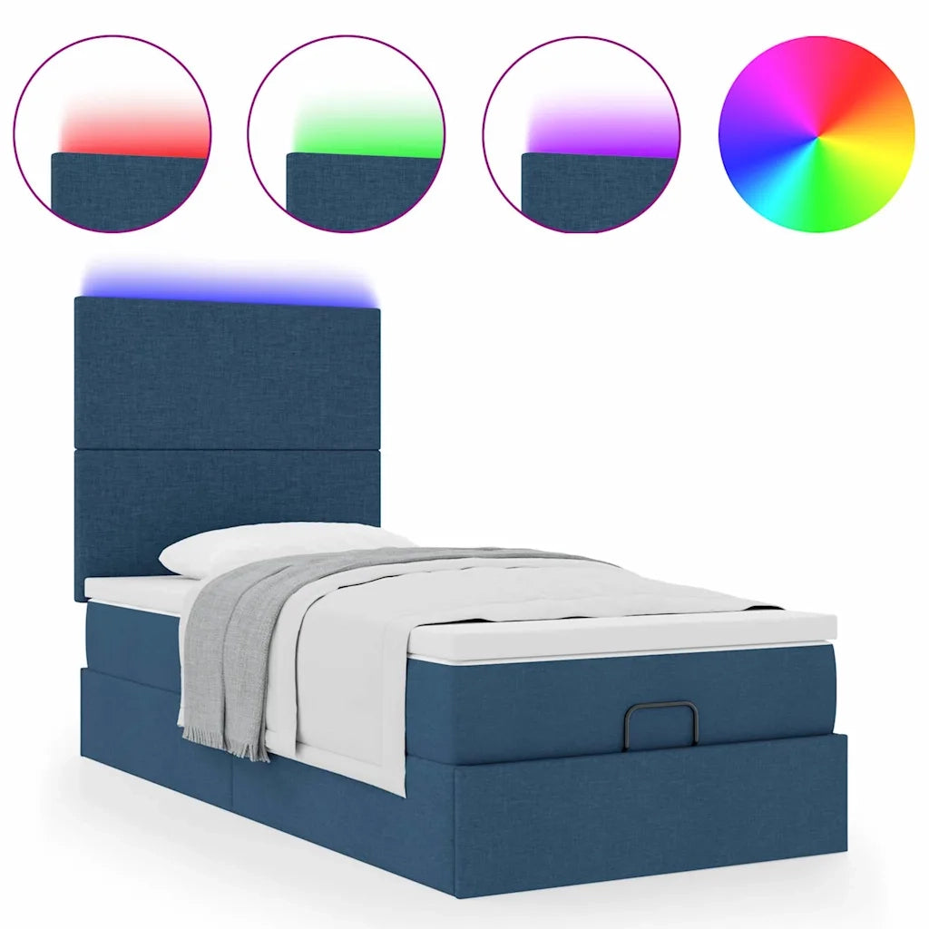 Pouf Letto con Materasso e LED Blu 100x200 cm in Tessuto 3313905