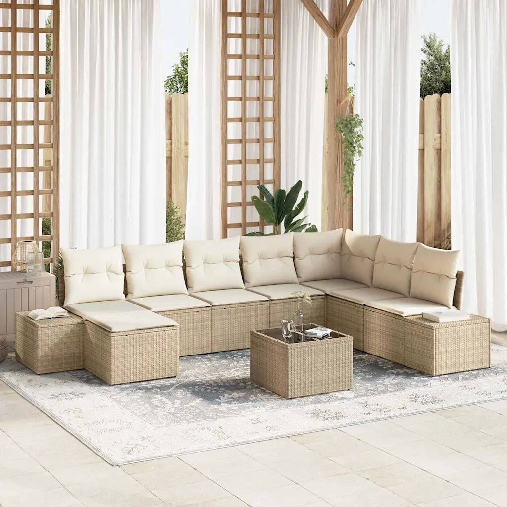 Set Divano da Giardino 8 pcs Beige e Crema polyrattan