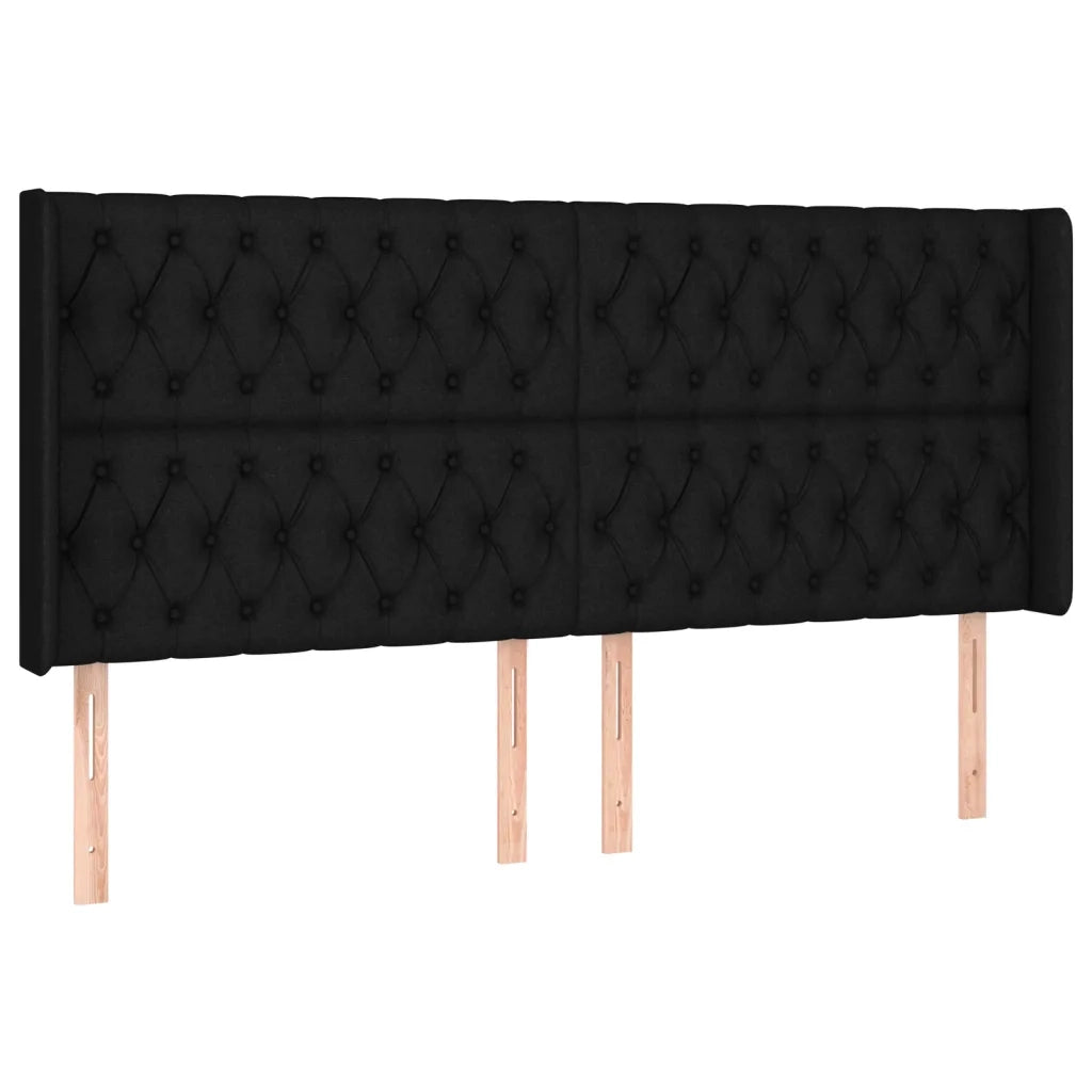 Testiera | Testata ad Orecchio Nera 203x16x118/128 cm in Tessuto