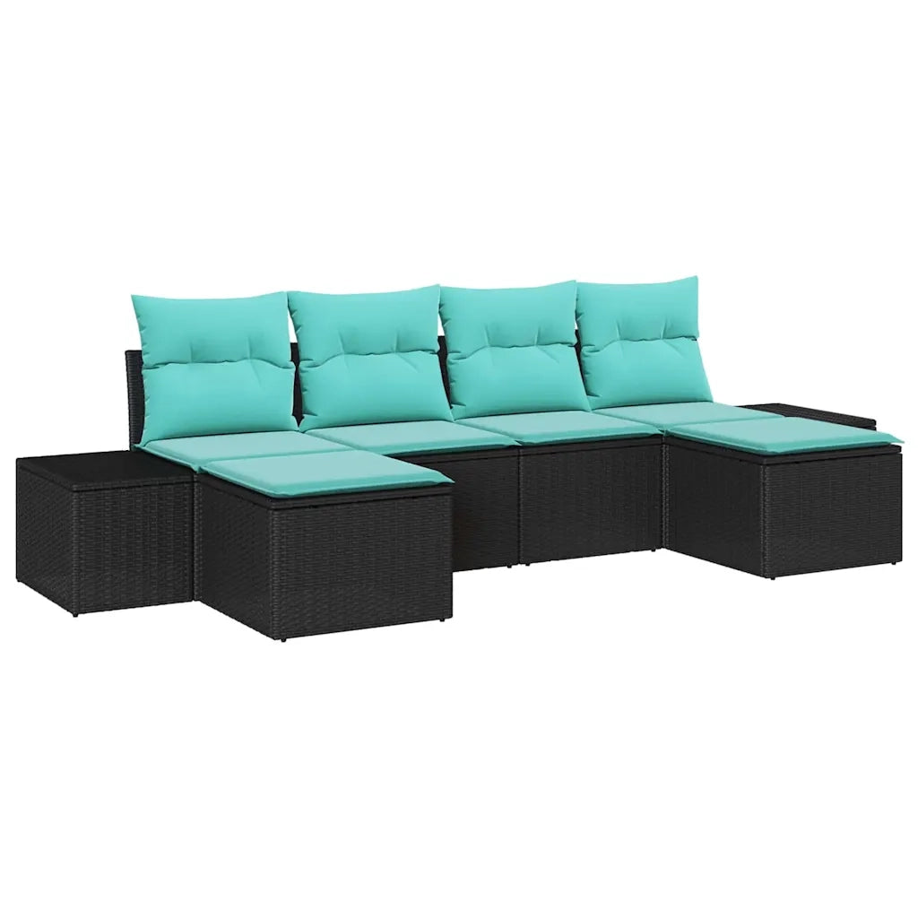 Set Divano da Giardino 4 pz Nero e Turchese polyrattan 3355845