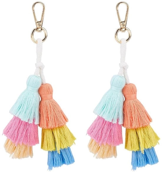 Due Stuzzicadenti Chiave con Piuma a Pompom Colorati per Tasca Boho Chic