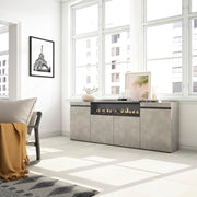 Credenza, Mobile, 200x35x75cm, 4 Porte, Camino elettrico, grigio cemento RF2286
