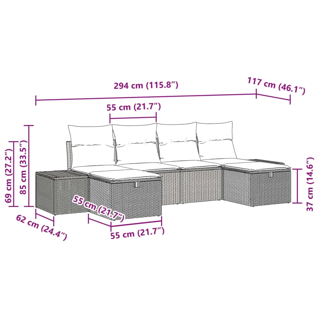 Set Divano da Giardino 6 pz Nero polyrattan 3359425