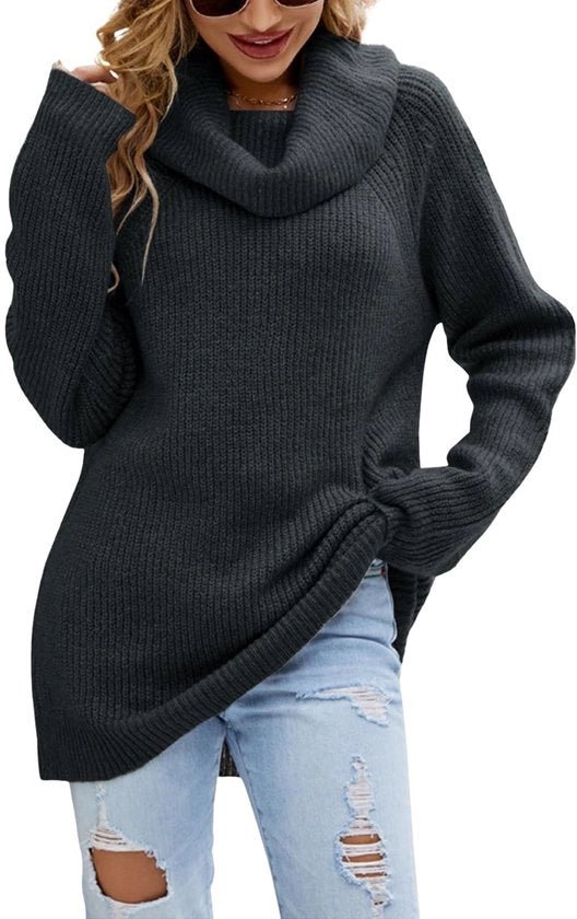 Trucco invernale per donna - Trucco donna con maniche lunghe - Trucco oversized con maglia a maglia - Maglia da capo casual - Silhouette ampia - Progetto elegante - Maglia donna