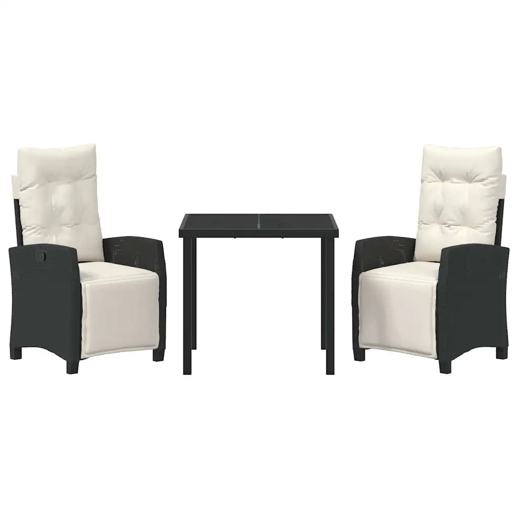 Set da Pranzo per Giardino con cuscino 3 pcs Nero polyrattan