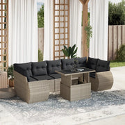 Set Divano da Giardino 8pz con Cuscini Grigio Chiaro Polyrattan