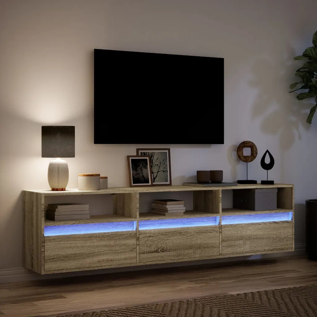 Mobile TV a Parete con LED Rovere Sonoma 180x31x45 cm 3307942