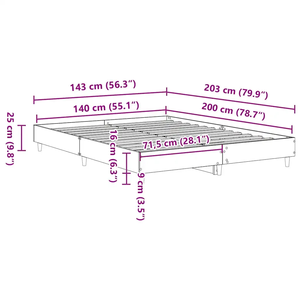Letto matrimoniale | Letto per adulti | Giroletto senza Materasso Bianco 140x200 cm Legno Multistrato