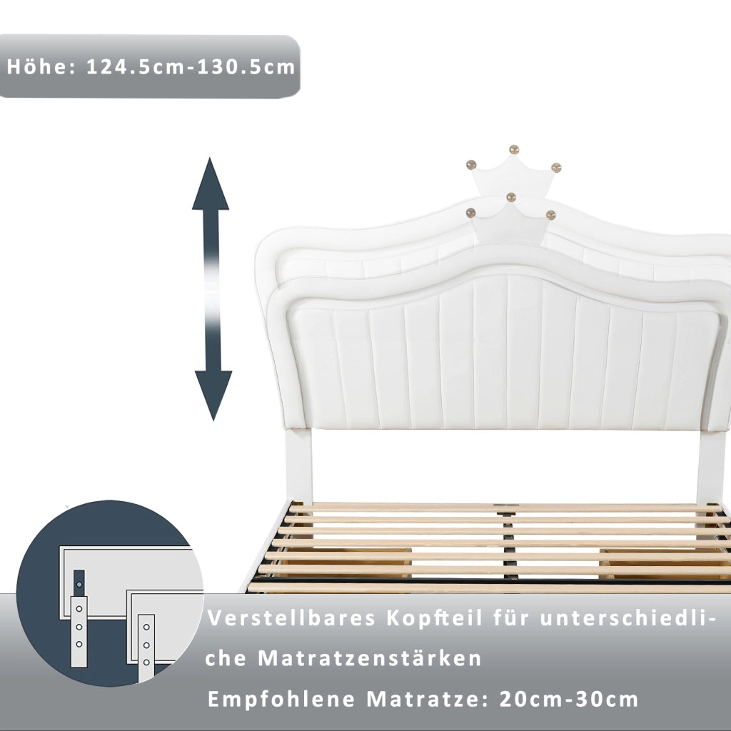 letto imbottito pelle sintetica bianco 140 x 200 cm