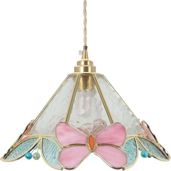 Lanterna da soffitto farfalla e fiori – vetro decorato a fuoco