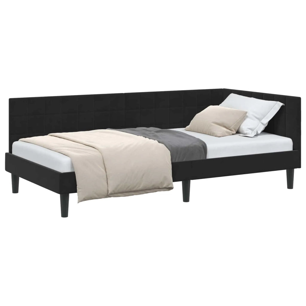 Cornice del letto ad angolo Nero 90 cm x 190 cm Velluto