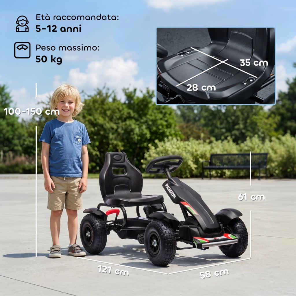 Go-Kart a Pedali per Bambini ¨C Xylo ¨C Nero, Sedile Regolabile, Freno a Mano, 121x58x61 cm