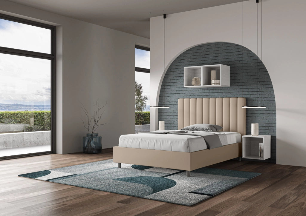 BS COM Letto una piazza e mezza senza rete imbottito 120x190 similpelle tortora