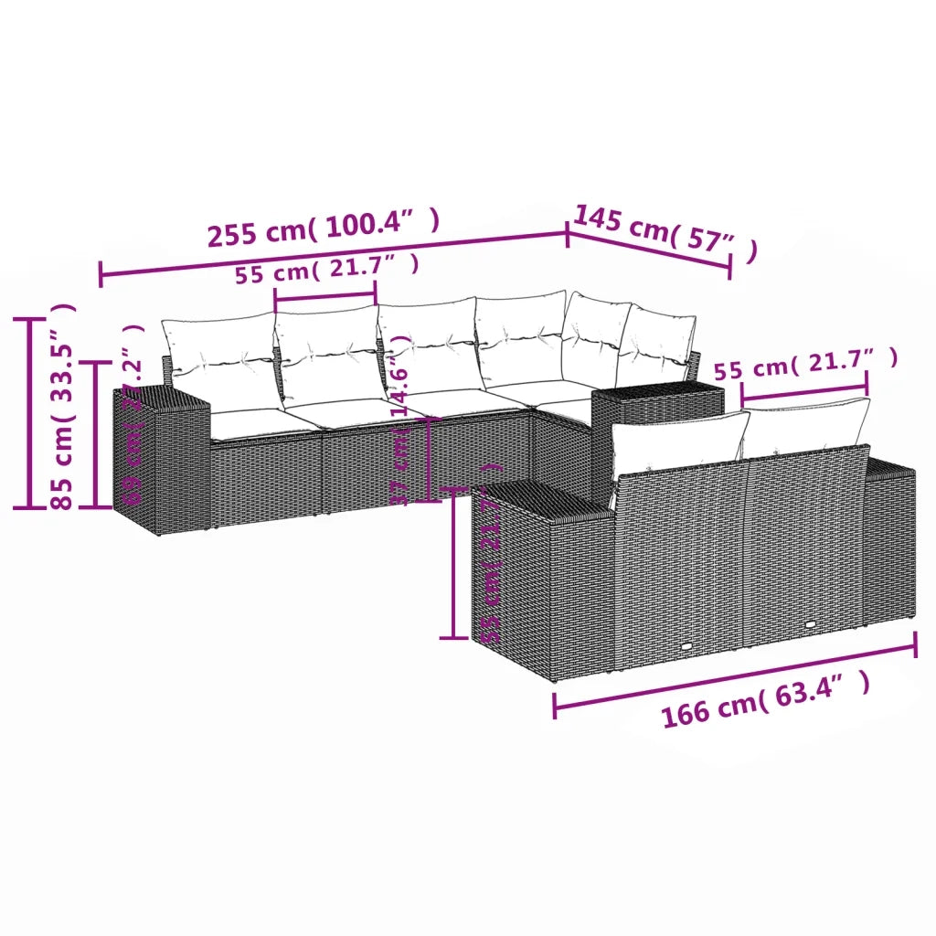 Set Divani da Giardino 7 pz con Cuscini Beige in Polyrattan 3255145