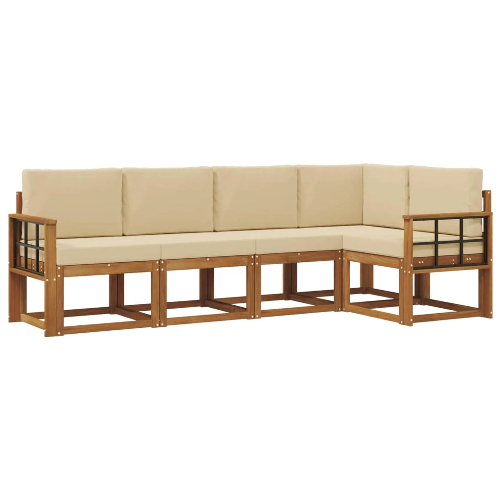Set di divani da esterno con cuscino 5 pcs Naturale e Beige 3366406