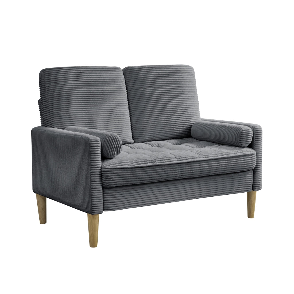DIVANO 2 posti in tessuto grigio con gambe in legno, 107 cm
