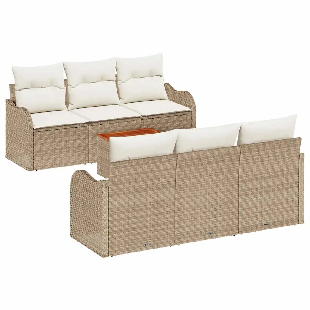 Set Divano da Giardino 7 pcs Beige e Crema polyrattan