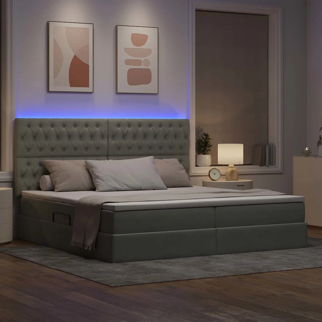 Letto con contenitore e LED Grigio chiaro 200 x 200 cm Velluto 3372747