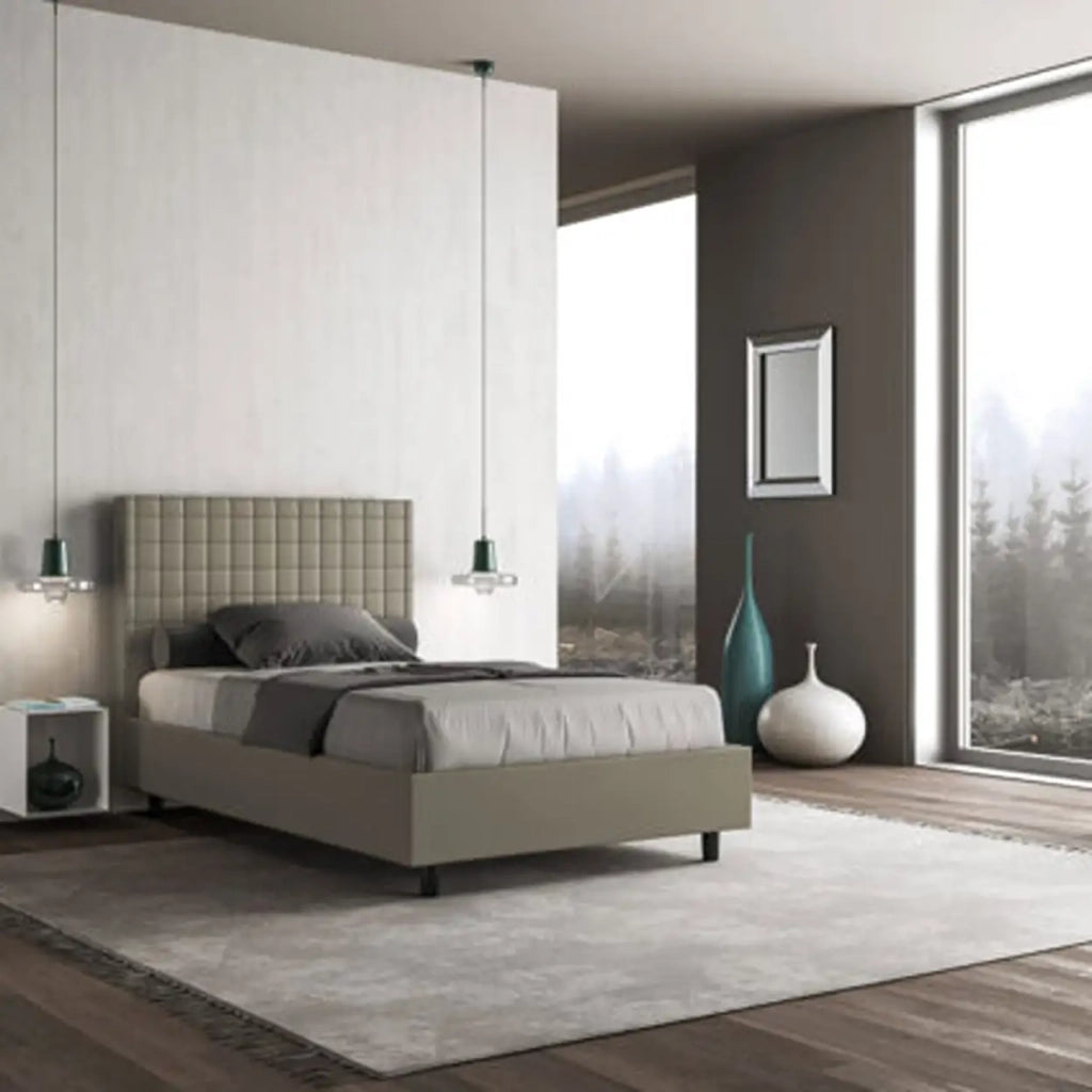 Letto singolo contenitore imbottito 100x190 similpelle cappuccino Sunny