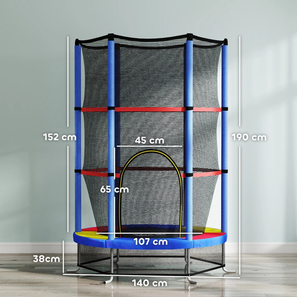 Tappeto Elastico per Bambini 3-6 Anni Ø140x190 cm con Rete di Protezione Multicolore