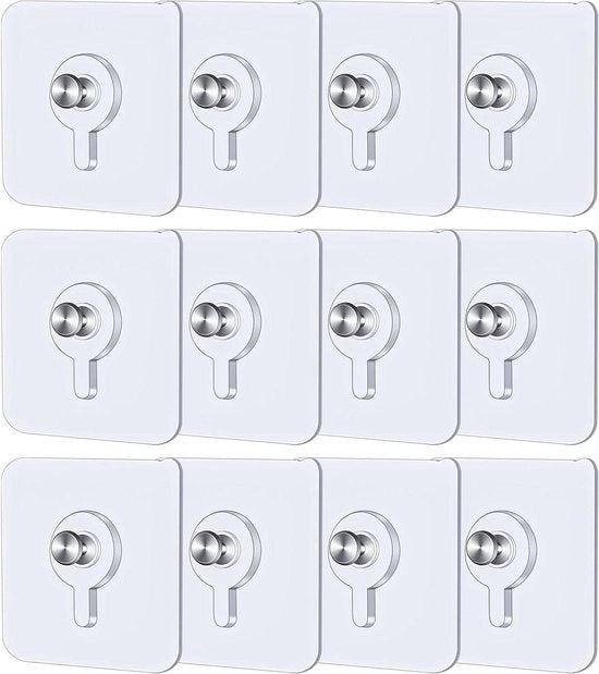 12 Pacchi di Ganci da Parete Autoadesivi 5,5 x 5,5 cm - Ganci Senza Foratura con Viti Rimovibili - Ganci Intransparenti per Quadri, Poster, Dipinti