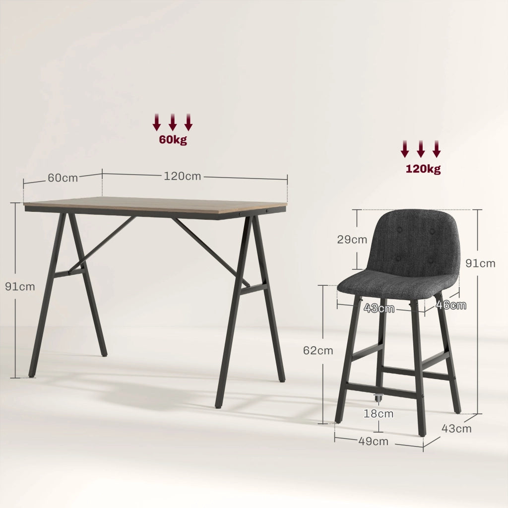 Set tavolo da pranzo e 4 sedie ¨C Minimal ¨C telaio metallo, tessuto grigio scuro, piano legno
