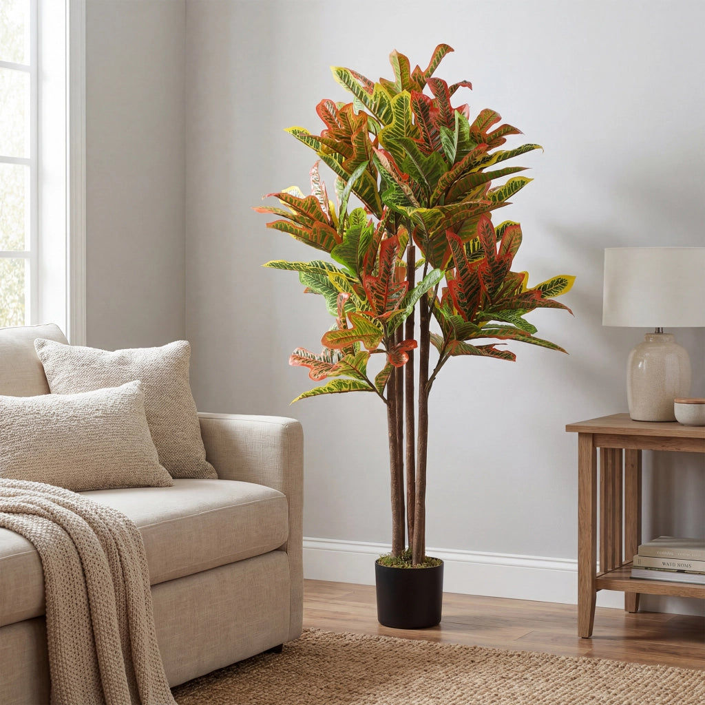 Pianta Artificiale Croton ¨C zephmum ¨C 120 cm Multicolor con Vaso
