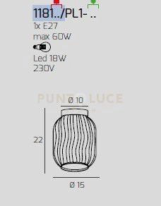 PLAFONIERA CROMO 1 LUCE VETRO BLU 1181CR-PL1-BL