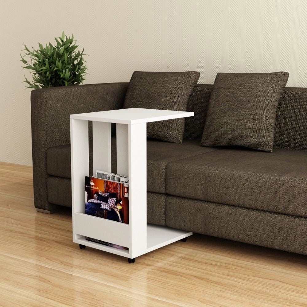 Tavolino da divano 37x45x67 cm Edi porta pc e riviste bianco