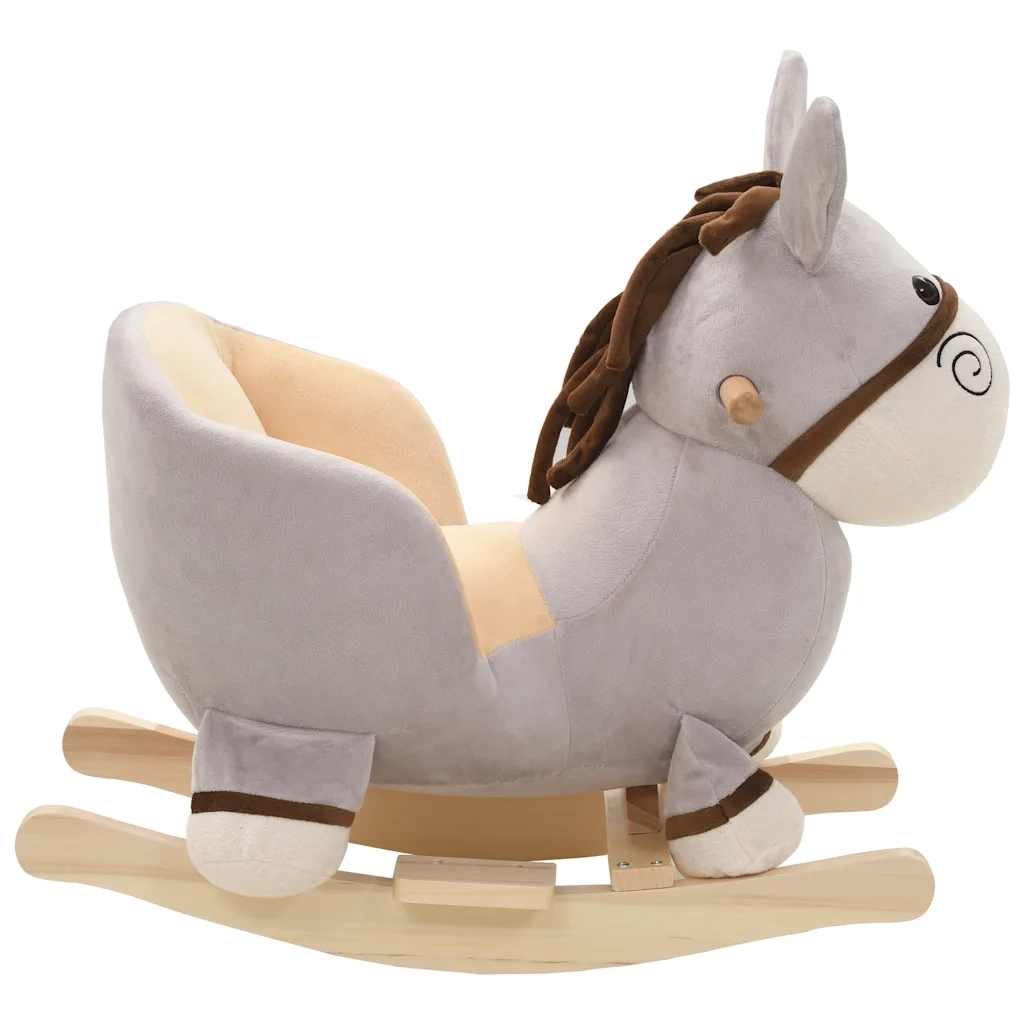 Asino a Dondolo con Schienale in Peluche 60x32x55cm Grigio cod mxl 73108